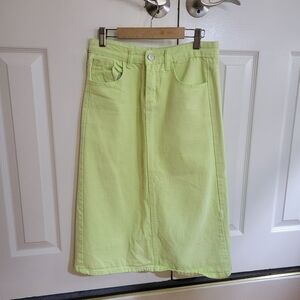 Green Midi Skirt Denim with Slit